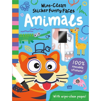 Wipe-Clean Sticker Funny Faces Animals - by  Rob Abbott (Hardcover)