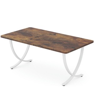 Resenkos Computer Desk, Office Desk, Study Desk,63" Executive Desk, Faux Marble Computer Desk Meeting Table,Walnut & White Brown - 1 of 4