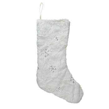 Northlight 18" White Fur Christmas Stocking with Silver Sequined Snowflakes