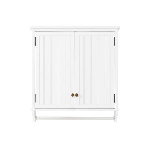 Dover Wall Mounted Bathroom Storage Cabinet with Two Doors and Towel Rod White - Alaterre Furniture - 1 of 4