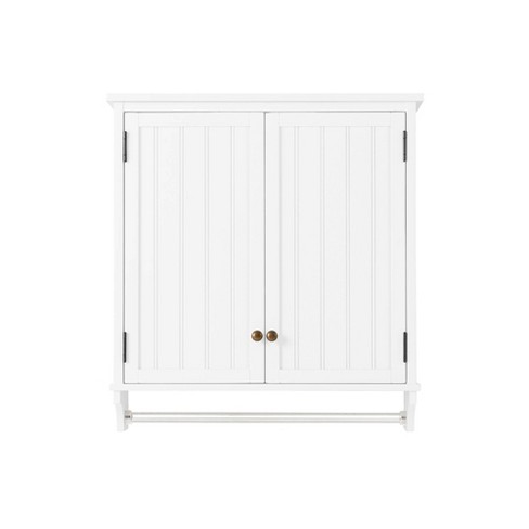 Dover Wall Mounted Bathroom Storage Cabinet with Two Doors and Towel Rod White Alaterre Furniture