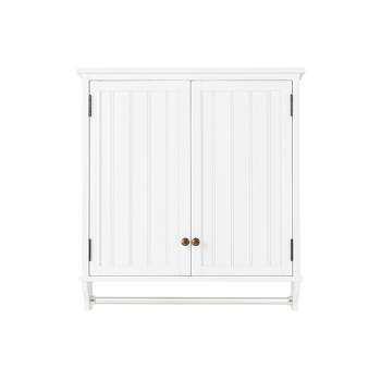 Dover Wall Mounted Bathroom Storage Cabinet with Two Doors and Towel Rod White - Alaterre Furniture