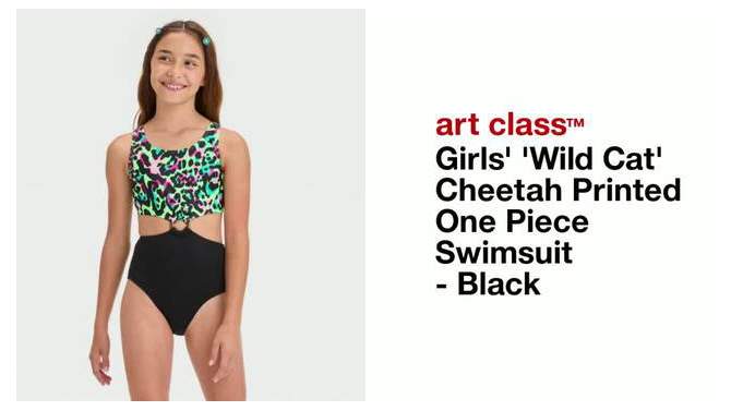 Girls&#39; &#39;Wild Cat&#39; Cheetah Printed One Piece Swimsuit - art class&#8482; Black, 2 of 5, play video