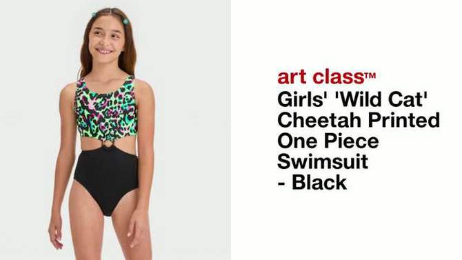 Girls&#39; &#39;Wild Cat&#39; Cheetah Printed One Piece Swimsuit - art class&#8482; Black, 2 of 5, play video