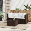 vidaXL Patio Furniture Outdoor Sectional Sofa Couch with Cushions Poly Rattan - Brown 2x corner + table - 2 of 4