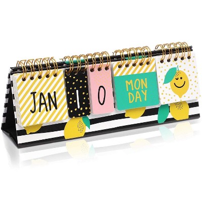 Lemon Desktop Standing Flip Calendar, Self-Standing Standup Daily Scheduler for Office Desk Home School, 8.7 x 3 inches