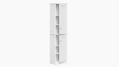 White Tall Lockable Bathroom Cabinet with Adjustable Shelves