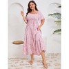 Women's Plus Size Maxi Dress Square Neck Short Sleeve Smocked Flowy Boho Floral Print Casual Summer Wedding Party Dresses - 4 of 4