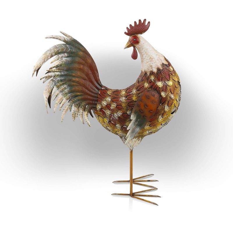 32&#34; Metal Patterned Rooster Decor Brown - Alpine Corporation, 4 of 6