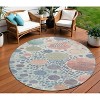 Denim Blue Peach And Artichoke Green Geometric Washable Indoor Outdoor Area Rug - 2 of 4
