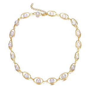 Guili Sterling Silver 14K Gold Plated Adjustable Necklace with Freshwater Pearls and Cubic Zirconia, crafted for a graceful and chic appeal. - 1 of 3
