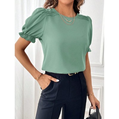 Women's Puff Sleeve Tops Summer Crewneck Loose Casual Blouse Shirts