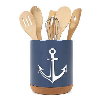Elanze Designs Anchor Navy Blue X-Large Cork Bottom Kitchen Utensil Holder
