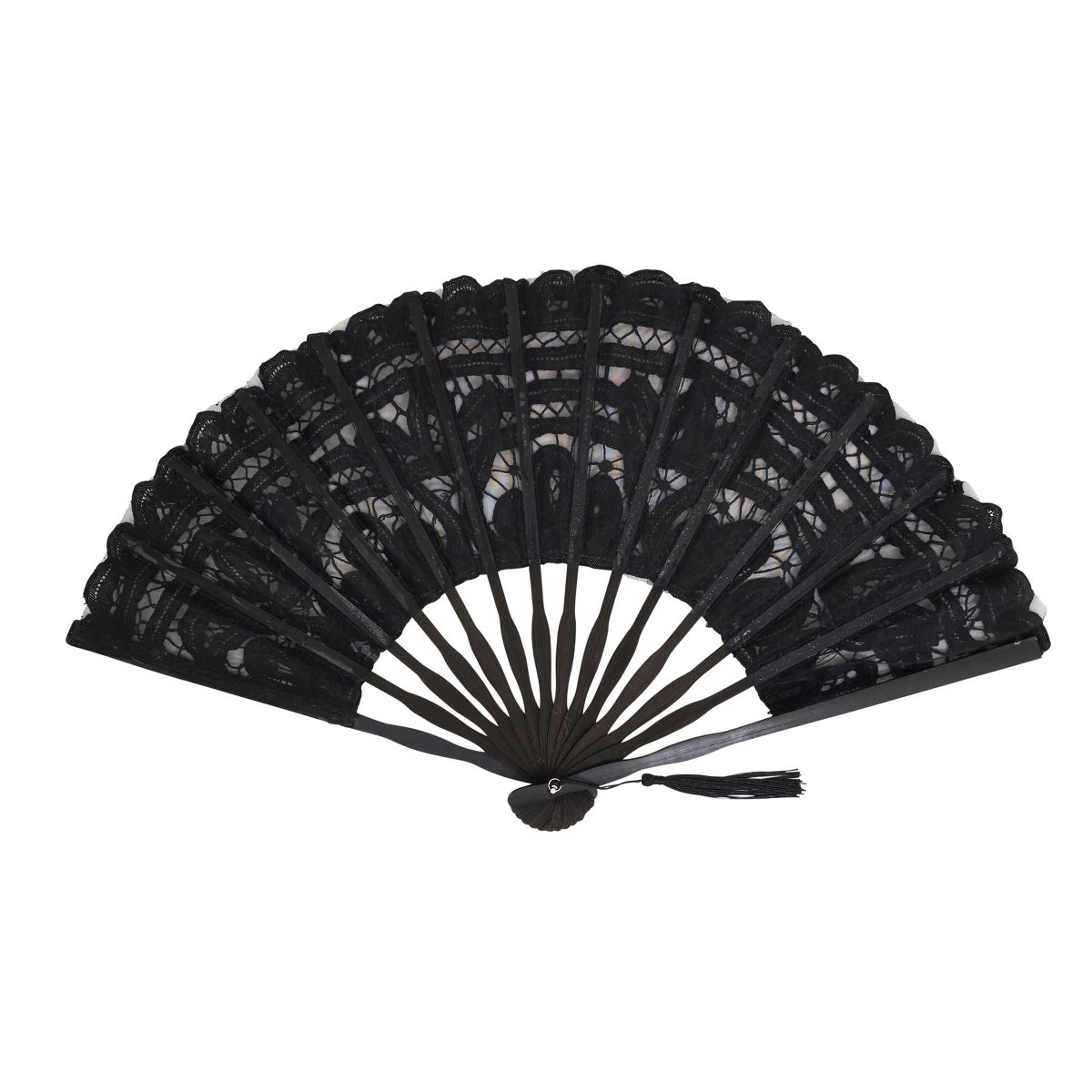 Saro Lifestyle Battenberg Lace Folding Hand Fan - Decorative Cotton Fan with Tassel, Elegant Accessory for Events, Travel and Everyday Use - thumbnail 2