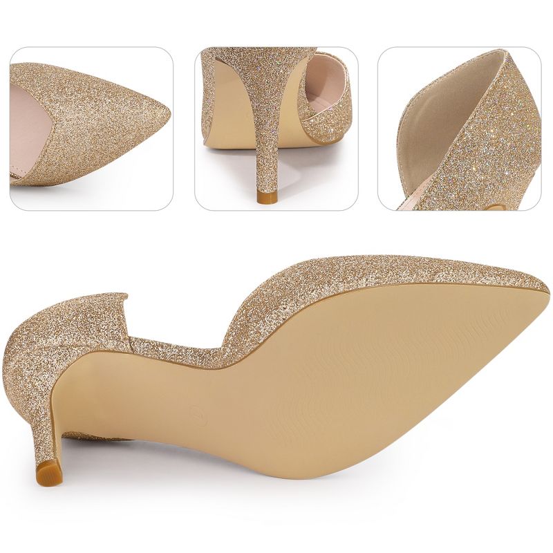 Perphy Women's Wedding Glitter Pointed Toe Slip-on Stiletto Heels Pumps, 3 of 7