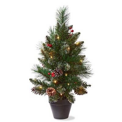 TAG Pre-Lit Winter Pine Tree LED Decorative Holiday Sculpture 24 Inch Green Indoor Christmas Decor
