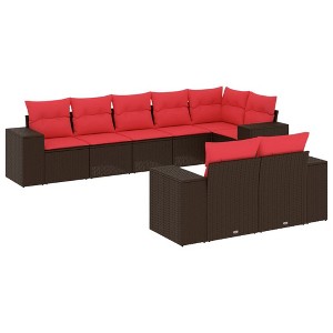 vidaXL 8 Piece Garden Sofa Set with Cushions Brown and Red Poly Rattan - Without Table - 1 of 4