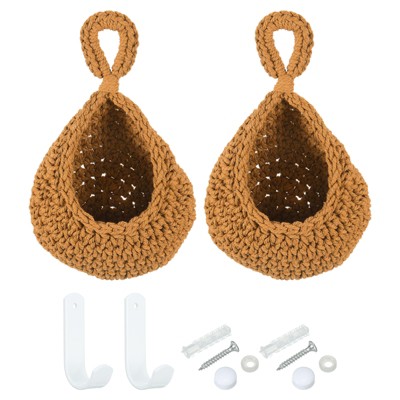 Unique Bargains Handmade Natural Durable Space-saving Hanging Basket 2 Pcs