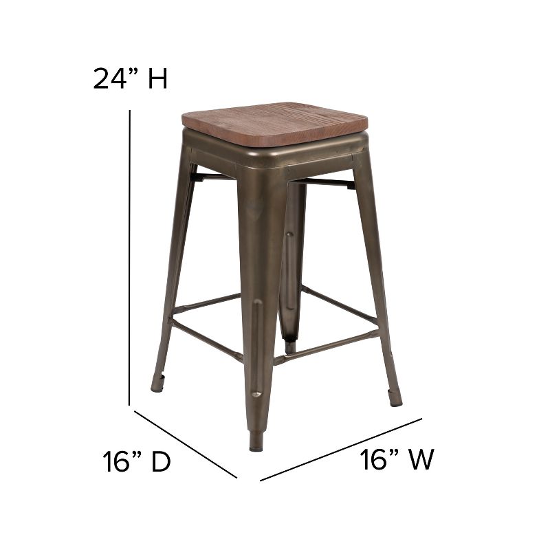 Emma and Oliver 24" High Metal Counter-Height, Indoor Bar Stool with Wood Seat - Stackable Set of 4, 5 of 12