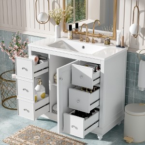 TIRAMISUBEST 36" Bathroom Vanity with Ceramic Sink, Freestanding Bathroom Vanity Cabinet with 1 Door, 4 Drawers & Adjustable Shelf - 1 of 4