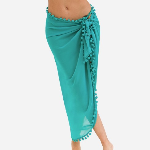 Women s Pom Pom Trim Tie Side Cover Up Sarong Cupshe XS Green