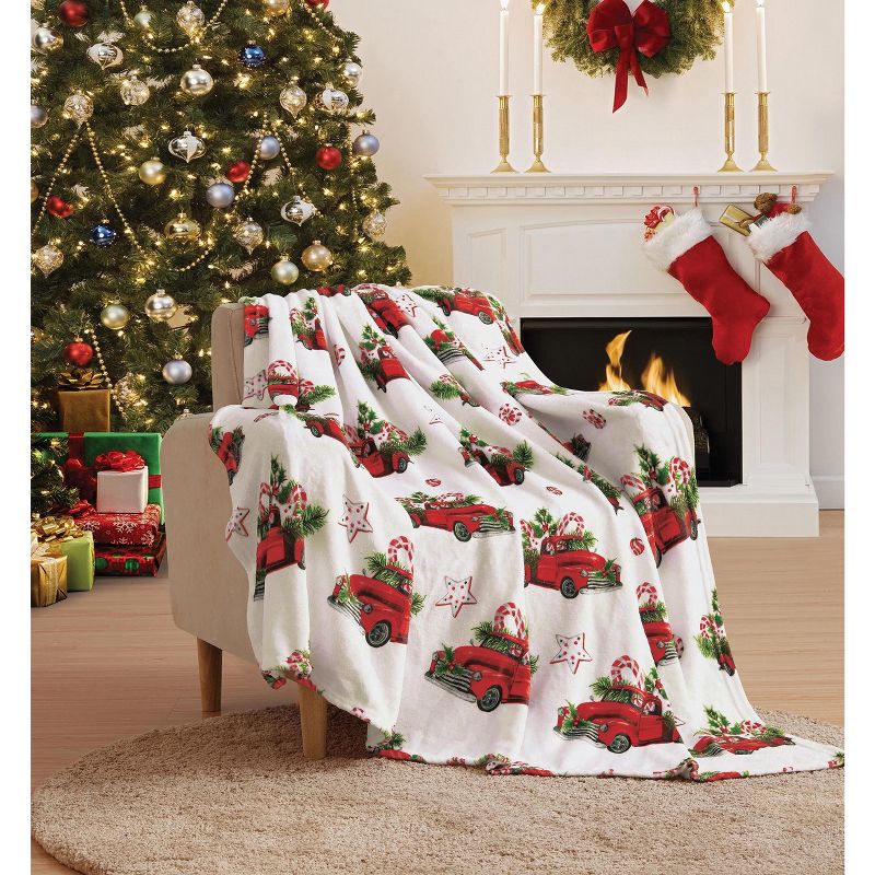 Kate Aurora Holiday Red Pickup Trucks, Candy Canes & Christmas Trees Accent Throw Blanket - 50 in. W x 60 in. L, 1 of 4