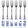 Spode Blue Italian Pastry Forks - Set of 6 Stainless Steel Dessert Forks with Porcelain Handles, Featuring Countryside Scene - 2 of 4