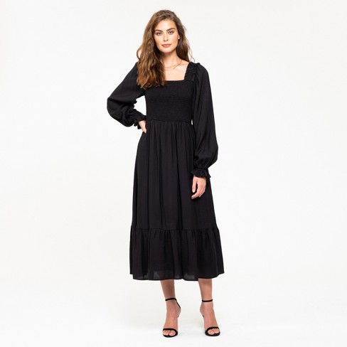 August Sky Women's Ruched Long Sleeve Midi Dress Rd2052_black_large ...