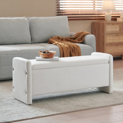 Pinmoco 44" Corduroy Storage Ottoman Bench, Upholstered Bench for Entryway Bedroom and Living Room with Storage