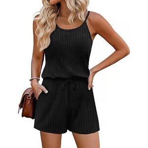 Ekouaer Rompers for Women Summer Casual Sleeveless Scoop Neck Ribbed  Adjustable Shorts Jumpsuit with Pockets Black L : Target