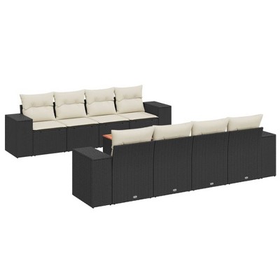 vidaXL Patio Sofa Set with Cushions Outdoor Furniture 9 Piece Poly Rattan - Black and Cream
