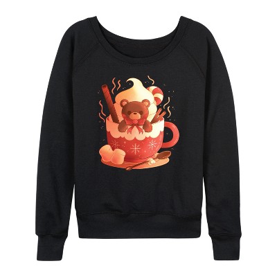 Women's - Instant Message - Holiday Bear Cocoa Mug Lightweight French Terry Wide Neck Long Sleeve Shirt