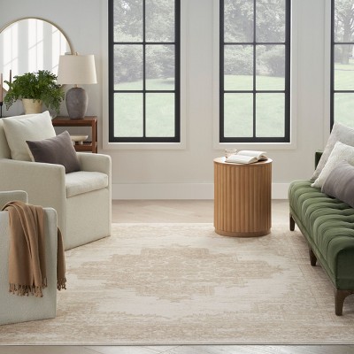 Ivory Beige Medallion 6' x 9' Stain-Resistant Area Rug