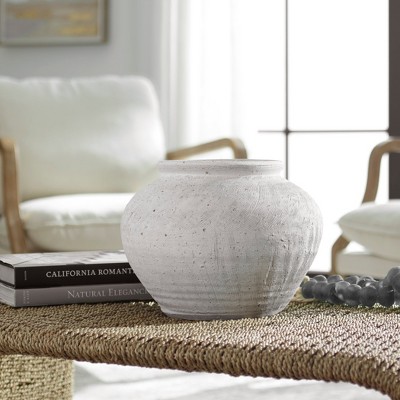 White Etched Ceramic Round Table Vase