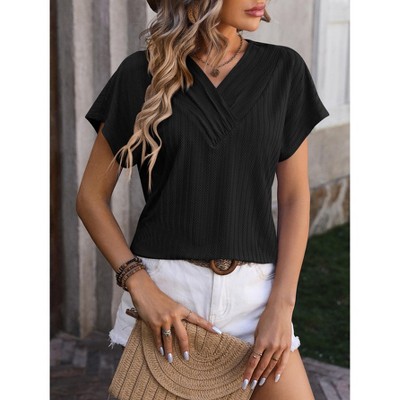 Womens V Neck Tops Summer Dressy Short Sleeve Vneck T Shirts Cute Tees Tunic Blouses Business Casual Beach Clothes