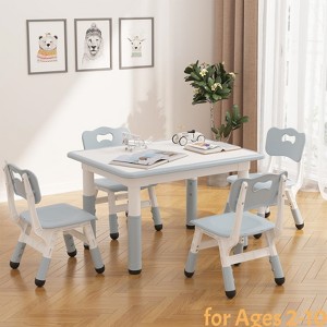 Kids Table & 4 Chairs Set Kids Study Table and Chair Set w/Graffiti Desktop & Non-Slip Legs, Height Adjustable Toddler Activity Table - 1 of 4
