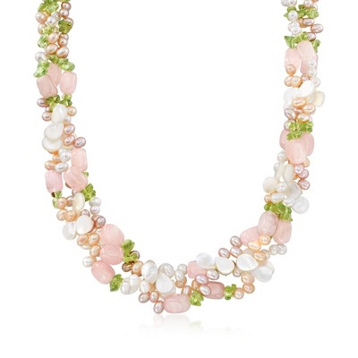 Ross-Simons 4-5mm Multicolored Cultured Pearl and Multi-Stone Torsade Necklace With Sterling Silver Size 19