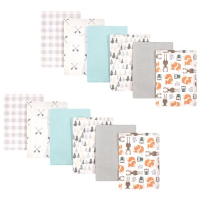 Hudson Baby Infant Unisex Cotton Flannel Burp Cloths, Neutral Forest, One Size