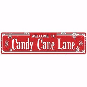 Lomsoe Candy Cane Lane Tin Sign Vintage Christmas Wall Decor Hot Cocoa Sign Christmas Decor Christmas Metal Sign Christmas Gift - 4x16 Inch - 1 of 1