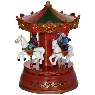 HOMCOM Carousel Music Box with LED Light, Figurine, 3-Horse Musical Carousel, Battery Operated Merry Go Round for Anniversary Birthday Christmas