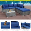 Tangkula 6PCS Patio Rattan Sectional Sofa Set Conversation Furniture Set w/ Navy Cushions - 4 of 4
