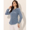 INSPIRE CHIC Women's Jeans Long Sleeve Button Down Distressed Frayed Denim Shirt - 3 of 4