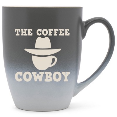 100 North Western Hat 10 Ounce Gray and White Two Toned Ombre, Comfortably Fits Your Hands, Ceramic Tea Coffee Cup Mug, The Coffee Cowboy