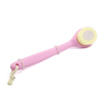 Unique Bargains Soft Bristle Pink Curved Plastic Handle Scrub Brush  Exfoliating Tool Gray 1 Pc