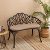 Cast Aluminum Outdoor Garden Bench,Patio Bench with Tulip Backrest,Decorative Outdoor Bench with Cushion,Metal Bench for Porch Lawn Yard-The Pop Home - 3 of 4