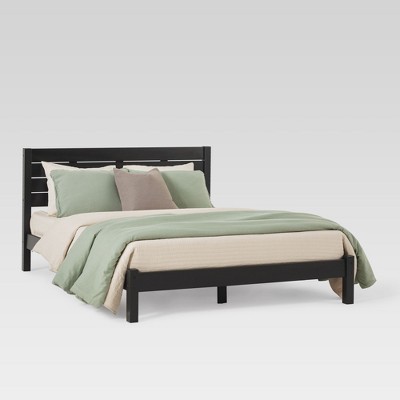 Modern Boho Wood Bed with Plank Headboard Queen - Saracina Home