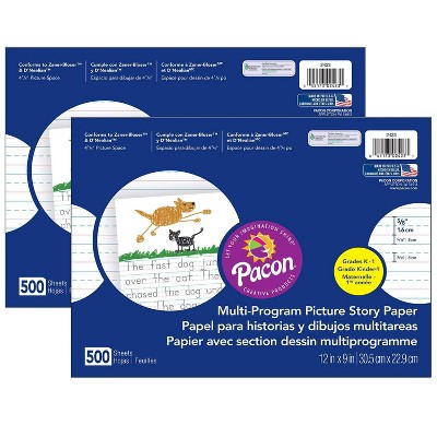 2pk 500 Sheets/Pk 12" x 9" Picture Story Paper .63" Ruled White - Pacon