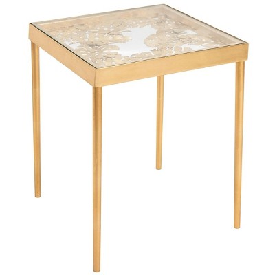 Leilani Gold Leaf Square Glass Top Palm Leaf Side Table