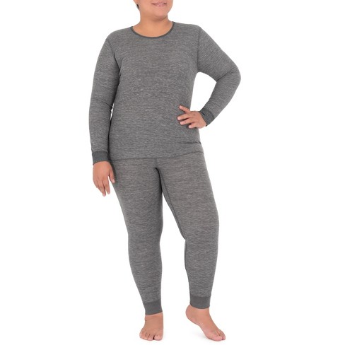 Fruit of the Loom Women's and Plus Thermal Stretch Fleece Top and Pant Set