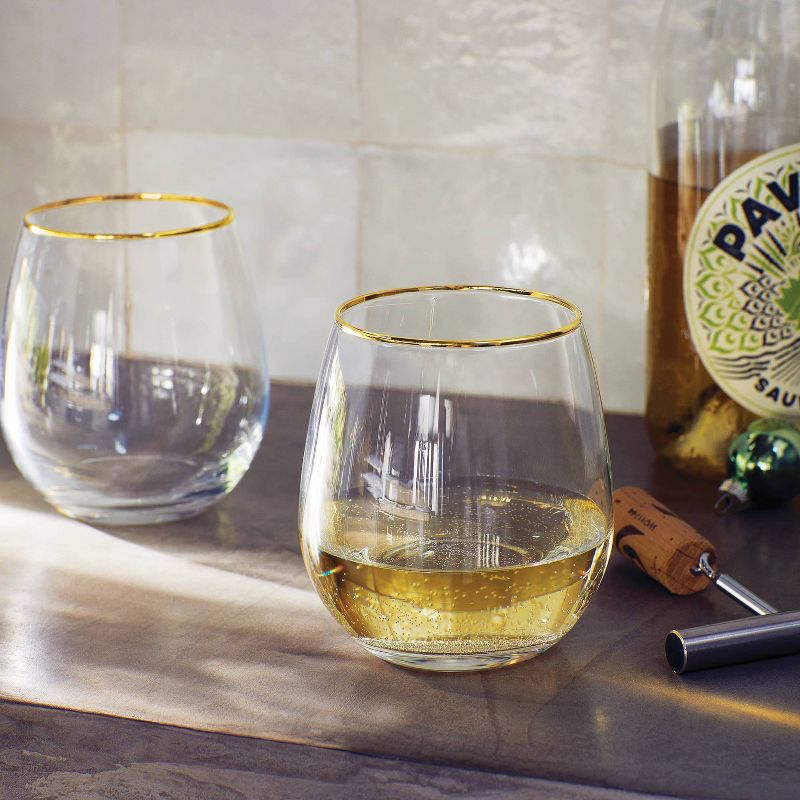4pc Stemless Wine Glass Set Gold - Threshold&#8482;, 3 of 5